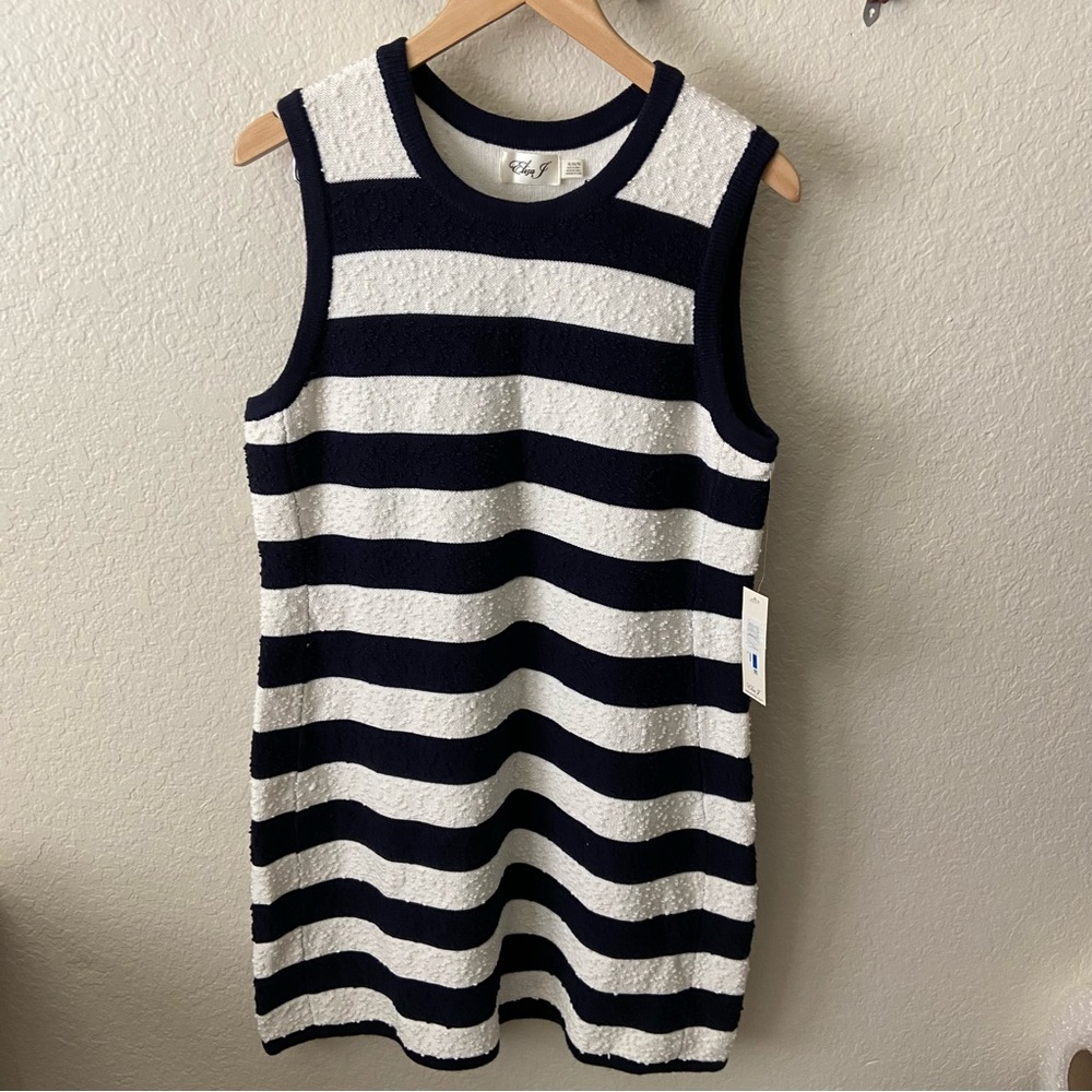 NWT Eliza J Striped Textured Tank Dress navy blue off white stretchy women’s XL